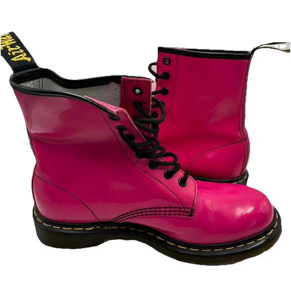 Dr. Martens Shoes - Dr. Martens Hot Pink 1460 Patent Lace Up Combat Ankle Boot Lamper Womens Size 8